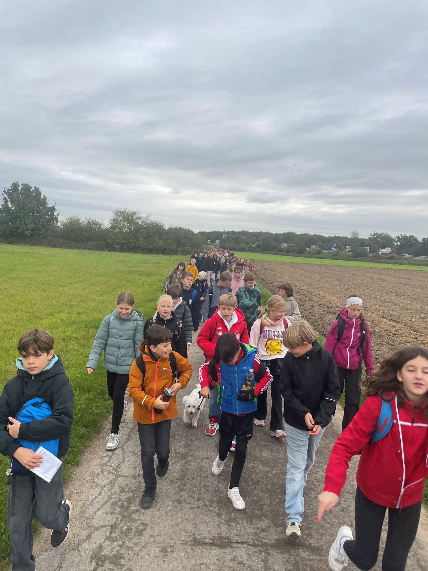 Gut gelaunt gingen die Kinder und Jugendlichen der Bischöflichen Marienschule Kilometer um Kilometer. (c) Bischöfliche Marienschule