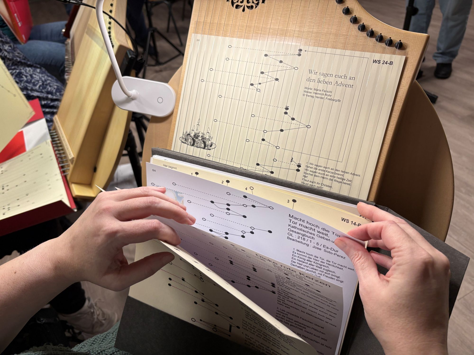 Das Klangblatt zeigt, welche Saiten gespielt werden. (c) Garnet Manecke