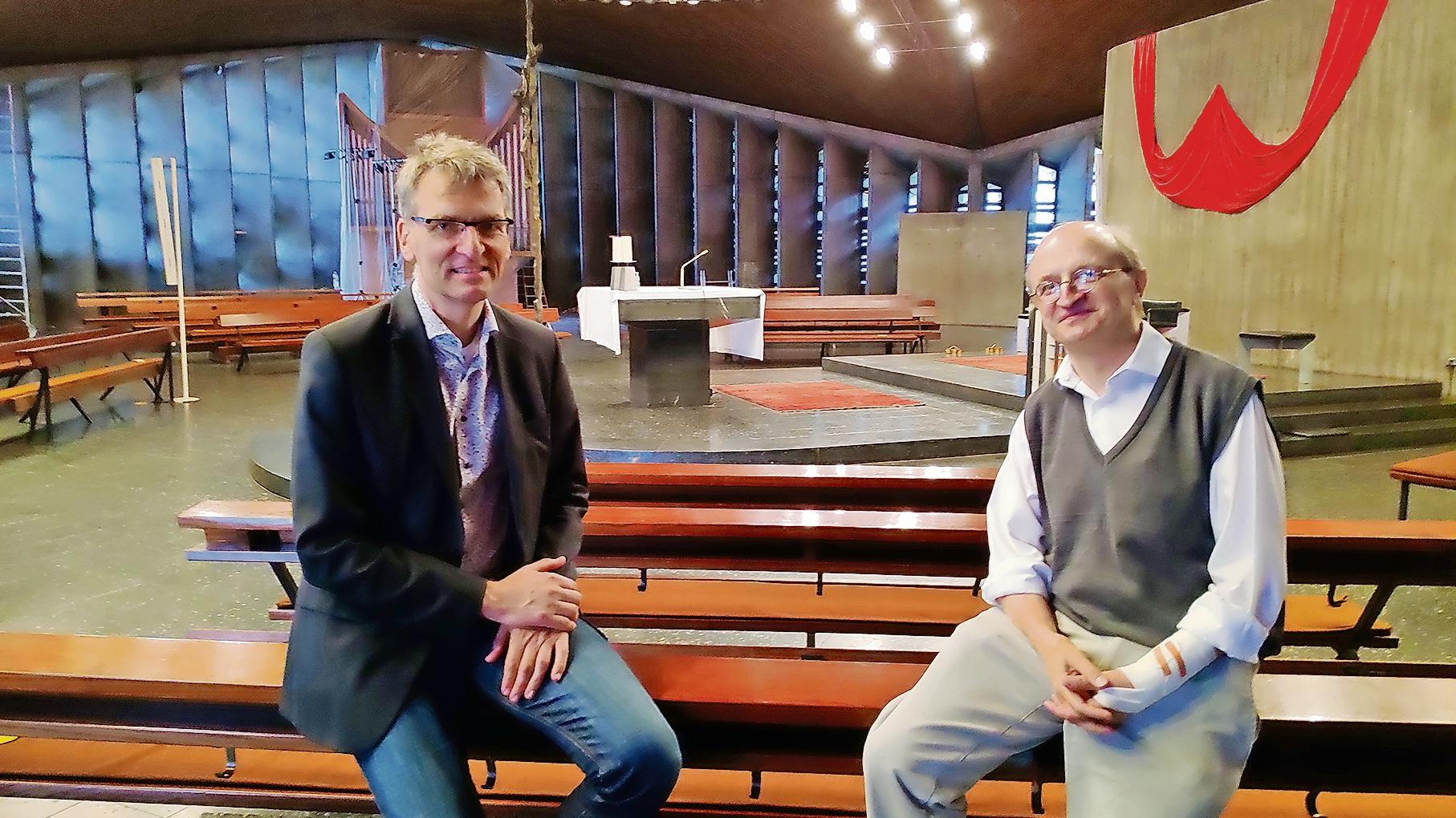 Zukünftig teilen sie sich eine ökumenische Kirche – Christoph Tebbe (l.) und Christoph Zettner. (c) Ann-Katrin Roscheck