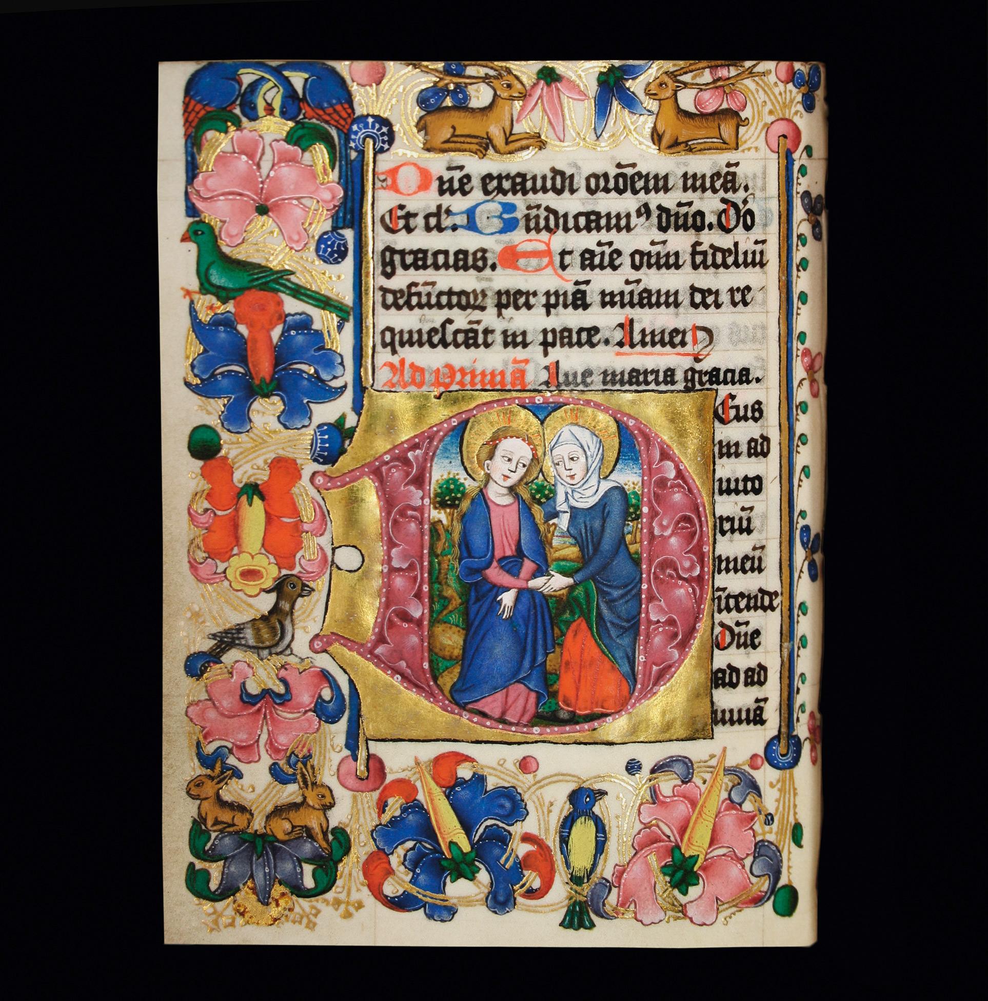 Köln, Initiale mit Maria und Elisabeth, Seite aus einem Stundenbuch, um 1480.