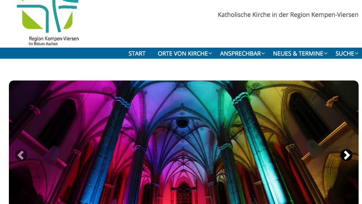 „Kirche ist bunt“. Mit diesem Bild aus der Kirche  St. Cornelius Dülken macht die Region Kempen-Viersen auf. (c) Screenshots: KiZ Aachen/Kathrin Albrecht